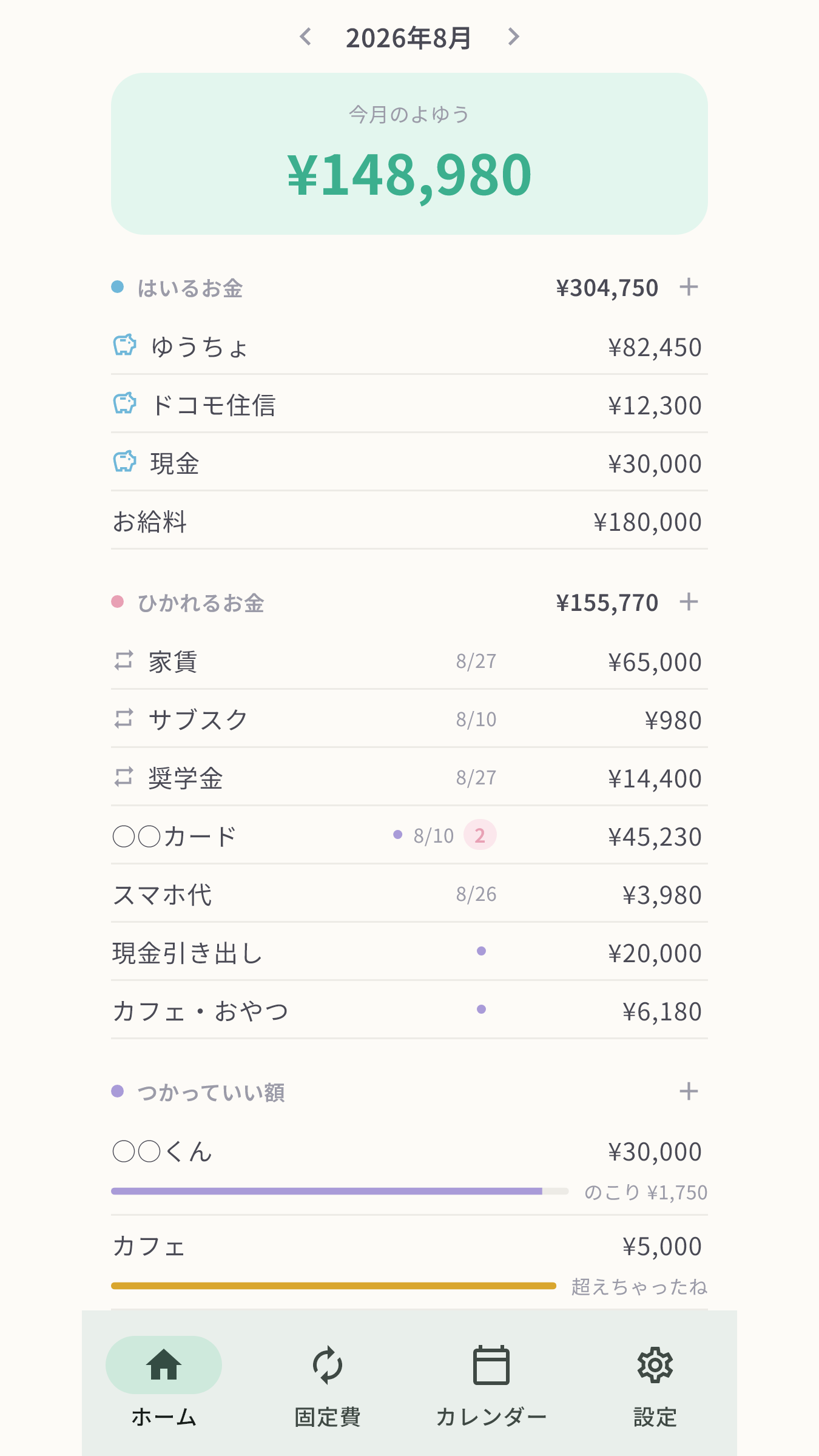たりる？家計簿 今月のよゆう